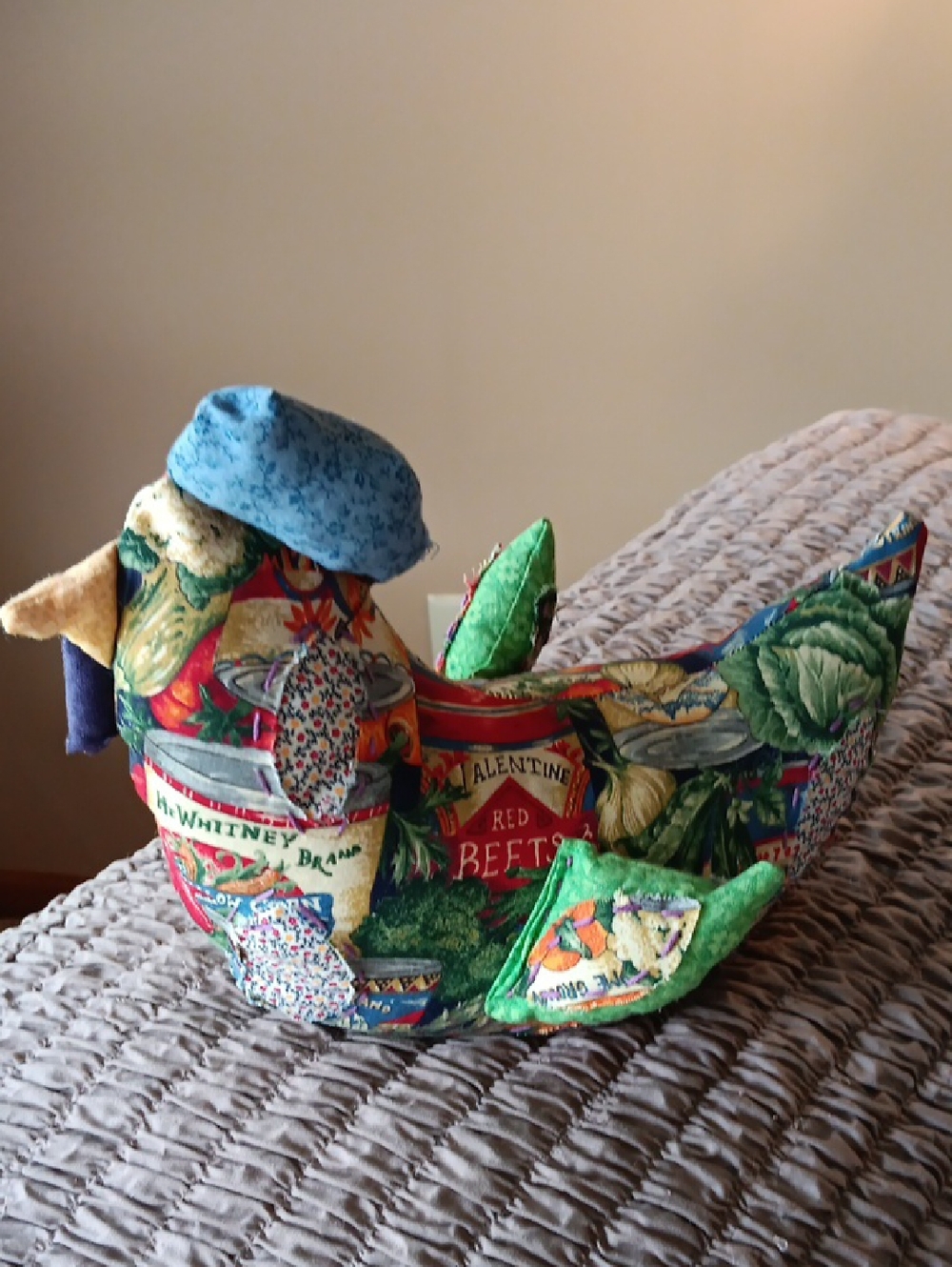 Handmade Fabric Chicken Shelf Sitter/Door Stop.  10"L X 5"W X 8"H